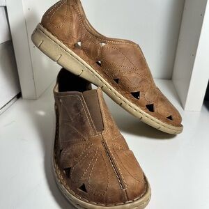 Josef Seibel Brown Moccasin Slip-Ons with Perforated Design